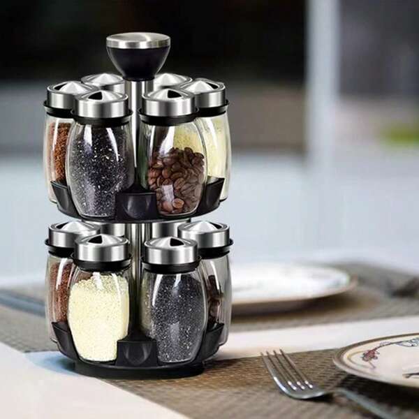 360° Rotating Spice Rack Organizer - Countertop Herb & Spice Storage With 12 Glass Jars | Space-Saving Organizer For Kitchen Counter, Cabinet & RV | Ideal For Home Cooks, Bakers & Small Kitchens