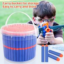 EduCiro 300PCS 6.5cm Soft Foam Refill Darts With Portable Storage Bucket, High-Performance Safe Foam Bullets Compatible With Major Brand Nerf Toy Guns, Blue With Orange Tip, Rounded Head Design For Smooth Shooting, Ideal For Battle Games, Outdoor Play, And Birthday Party Gifts - Blue - View 2
