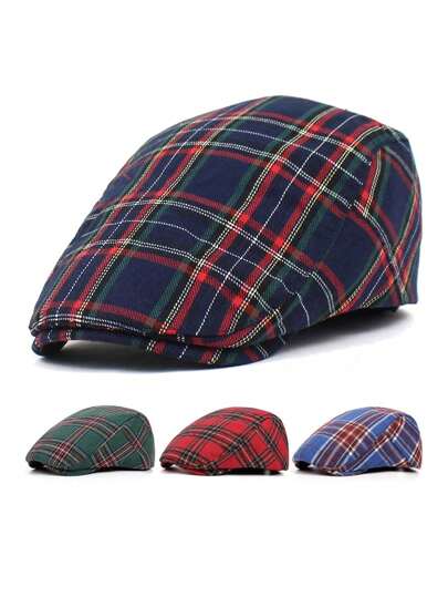 1 Piece Men's Peaked Cap Plaid Forward Cap Taxi Driver Driving Cap Painter Art Hat Unisex Gift