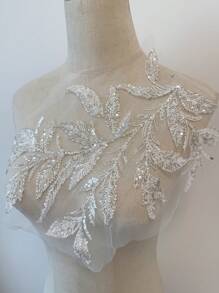 1 Piece Of 3D Bead Embroidery Sequin Lace Decal Sewing Flower Fabric Collar Patch Suitable For Wedding Dresses, Brides DIY Crafts