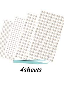 970pcs/4sheets Face Gems, 3d Simulation Faux Pearl,Gemstone Shaped Rhinestone Sticker For Diy Makeup,Party Decorations