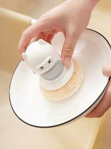 1 set Brosse de cuisine en pot style dessin animé avec pression automatique. Brosse de nettoyage et d'élimination des taches de pot mignonne.
