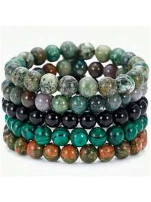 5 Pieces Natural Stone Bead Bracelets, Grounding Set,Stackable Energy Bracelets Crystal ,Suitable For Daily Wear By Women And Men
