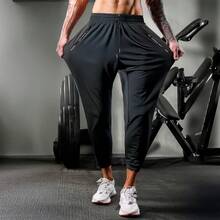 MEN'S PANTS TACTEL ELASTANE TRAINING GYM ELASTIC WAISTBAND DRAWSTRING AND FUNCTIONAL POCKET Summer All Regular Fit Drawstring Pocket - Black - View 4