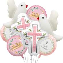 Zestaw 8 sztuk balonów foliowych na pierwszą komunię, odpowiednie do dekoracji przyjęcia z okazji pierwszej komunii świętej, dekoracji chrztu, balonów na chrzest