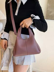 女士时尚托特包，紫色优雅水桶包，大容量，可调节肩带 - 淡紫色 - 查看 4