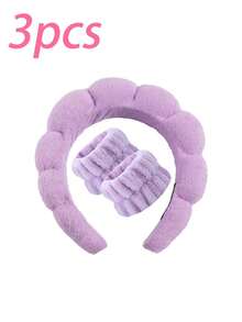 3pcs/Set Upgraded Thick Sponge Spa Headband And Wristband Set For Women, Suitable For Washing Face, Makeup, Skincare, SPA Use, Fluffy Sponge Headband And Wristband, Also Suitable As Birthday, Holiday, Date Gift For Family, Friends, Partners (3/2/1pc Available)