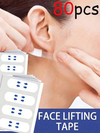 80/40pcs Instant Skin Tightening Tape - Invisible Waterproof Lifting Patches For Double Chin & Neck, Face Slimming - Alcohol-Free, Suitable For All Skin Types, Unisex