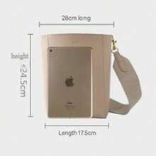 Crossbody Bag Wide Shoulder Strap Bucket Bag - Apricot - View 6