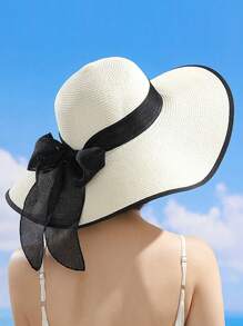 Chapeau de soleil à large bord pour femmes, chapeau de paille décontracté de plage pour les vacances, mode
