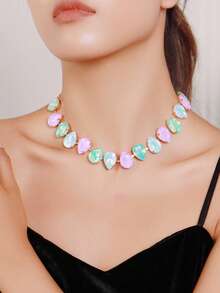 BOCAR 1pc Elegant Rhinestone-Encrusted Chain Necklace, Suitable For Daily Wear - Necklace - View 3