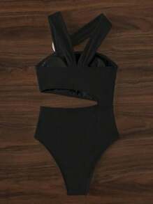 Traje de baño de una pieza con flor 3D de un hombro, traje de baño Monokini con aros push-up huecos, traje de baño de playa de verano 2025