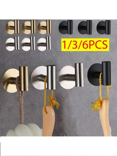 1/2/4件套粘钩，毛巾钩/衣帽钩，不锈钢拉丝墙钩，用于浴室和卧室挂浴袍海绵，挂钩配件，辅助挂钩，重型挂钩。适用于悬挂外套、衣服、植物、园艺工具、厨具、平底锅、花盆、餐具、勺子、帽子、毛巾浴袍挂钩架壁挂式。适用于卧室、浴室、教室、车库、公寓、大学宿舍、橱柜、冰箱、收纳柜以及大多数类型的房间装饰。