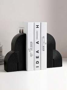 2pcs/Set, Stylish Resin Bookends, Arch Shape Matt Stripe Bookends, Black/White Decorative Ornaments For Home Office Desk Bookshelf Decoration, New Home New Year Gifts - Multicolor - View 2