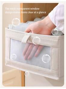1pc Linen Storage Box With Transparent Window, Cotton Fabric Storage Container For Organizing Clothes, Toys, Books, Essential For Home & Dorm