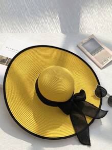 Chapeau de soleil à large bord pour femmes, chapeau de paille décontracté de plage pour les vacances, mode
