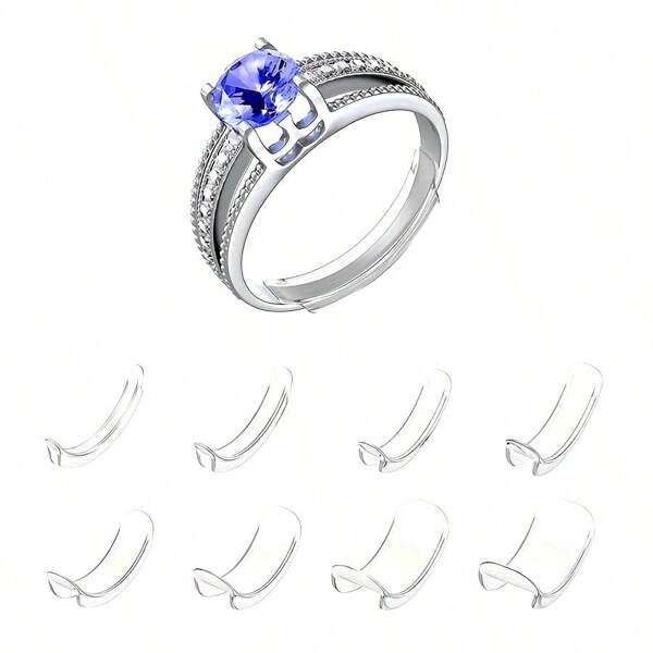 Medidor de anéis de silicone com 8 peças, ajustador de anéis invisível para ajuste perfeito, ótimo para casamento, acessórios de joias para homens e mulheres