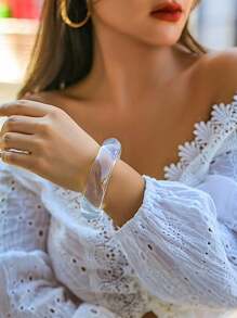 3pcs Set Asymmetrical Acrylic Translucent Bangle Bracelets, Unique & Versatile For Women