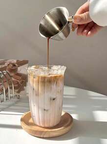 1 Coffee Shop Niche Retro Vertical Patterned Transparent Glass Water Cup Iced Latte Coffee Cup High Borosilicate Glass Single-Layer