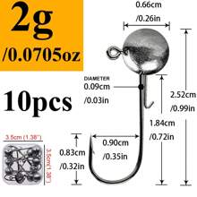 10pcs A Box 2g-20g All Size Head Jigs Hook Ned Anti-Baiting Head Hook Soft Bait Hook, Accessories For Fresh Water And Salt Water Fishing - Perfect For Soft Worm Fishing