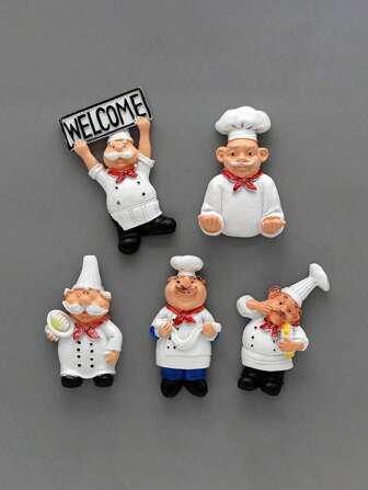 4pcs, Kitchen Chef Refrigerator Magnet, Cartoon Fridge Magnet, 3D Magnetic Stickers, Refrigerator Decoration, Cute Things, Kitchen Decoration Collection, Home Decor, Room Decor, Birthday Gift Valentine's Day, Valentines Wedding, Birthday