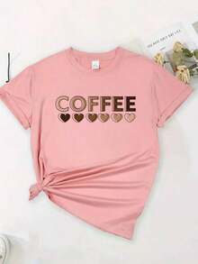 Women's Coffee T-Shirt Black Printed Cotton Blouse Promotion - Màu Hồng baby - Xem 1