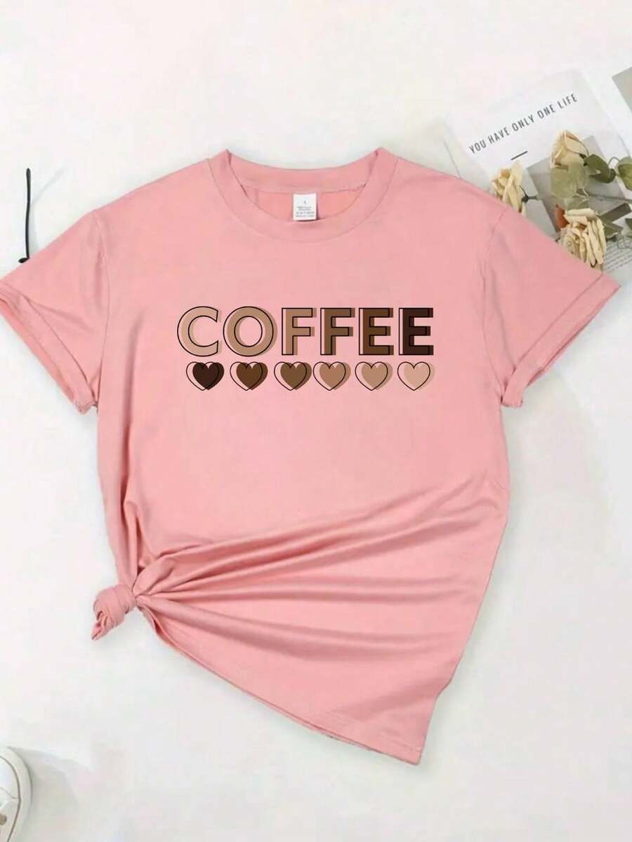 Women's Coffee T-Shirt Black Printed Cotton Blouse Promotion - Màu Hồng baby - Xem 1