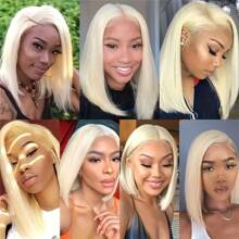200% Density Brazilian Virgin 613 Blonde Short Bob Wigs Human Hair 13x4 HD Lace Front Wigs 613 Lace Front Human Hair Straight Bob Wig Pre Plucked With Baby Hair