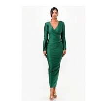 Vestido largo de manga larga y brillo en maxi - Verde cazador - Ver 9