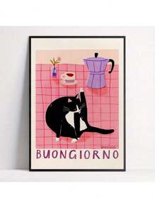 1 pezzo cartellone su tela con gatto in stile Art Deco - Stampa artistica da parete retrò moderna per casa, ufficio, soggiorno, camera da letto, cucina - Decorazione da parete a tema animali da interni opzionale per bagno, primavera e inverno