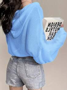 Plus Size Women's Elegant Knit Pullover Sweater With Drawstring, Loose Fit Long Sleeve Solid Color Hoodie, European Style, Suitable For Spring And Autumn