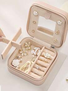 A Jewelry Storage Box With A Makeup Mirror, Portable Travel Zipper Jewelry Box, Simple Travel And Home Jewelry Box, Fashionable Personalized Leather Mini Jewelry Box For Earrings, Necklaces, Rings Storage, Dust-Proof Small Jewelry Storage Box, Jewelry Accessory Storage Box And Vanity Box, Perfect For Storing Rings, Pendants, Earrings, Ties, Bracelets, Great Gift For Girlfriend, Mother's Anniversary, Men's & Women's Gifts