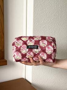 Bolsa de almohada portátil, bolsa de maquillaje grande, bolsa de cosméticos, bolsa de viaje, bolsa de maquillaje grande para niñas, bolsa de almacenamiento dulce, regalos para chicas adolescentes, bolsa de maquillaje de verano para mujeres, bolsa de cosméticos con estampado floral, organizador de maquillaje vintage, bolsa de artículos de tocador para viaje para brochas de maquillaje, cuidado de la piel y esmalte de uñas en gel - perfecto como regalo para niñas, amigas, cumpleaños, bodas, fiestas, suministros de maquillaje, herramientas de maquillaje, bolsa de almacenamiento, artículos de viaje