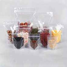 Environ 100 pièces de sacs à fermeture éclair transparents et refermables, sachets de rangement pour aliments transparents et autoportants, sacs en plastique jetables non revêtus pour Noël, Halloween, Pâques
