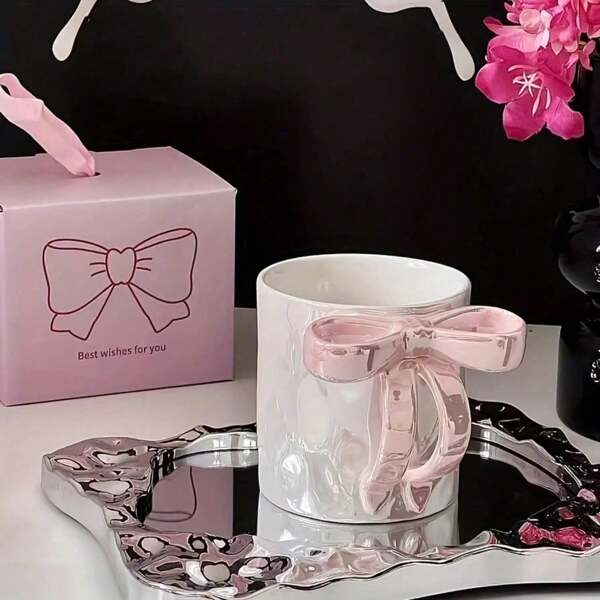 1pc 11.83oz Elegant Butterfly Design Ceramic Coffee Mug, Pink Girly Porcelain Cup, Hand Wash Only Multipurpose, Reusable And Gift Set, Suitable For Adults Christmas, Halloween, Thanksgiving, Valentine's Day