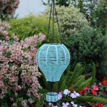 1pc Hanging Outdoor Garden Decor Hot Air Balloon Solar-Powered Rattan Lantern, Handwoven Vine Lampshade, Suitable For Home, Restaurant, Cafe, Tearoom Decor, With Switch Control, Solar Panel, Detachable Photovoltaic Battery, Waterproof Outdoor Solar Hanging Lamp, Holiday Decoration Outdoor Garden Yard Atmosphere Light Bedroom Decor Home Decor Wall Decor