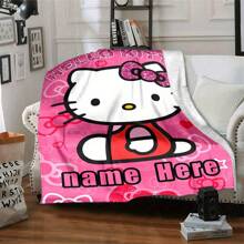 Sanrio Couverture personnalisée Hello chat avec nœud rose et cœurs - Flanelle ultra douce de 280 g/m², cadeau personnalisé pour les amis, petites amies, couverture douillette toutes saisons, couverture mignonne, design contemporain en flanelle, impression par transfert de chaleur