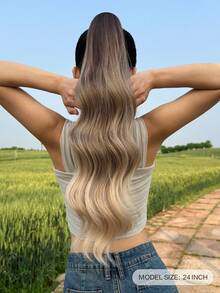 22-24 Inch Wavy Ponytail Hair Extension Claw, Wavy Curly One-Piece, For Women, Multi-Color - Brown Ombre - View 3