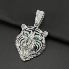 1pc Hiphop Rhinestone Tiger Head Pendant Necklace For Men, Streetwear Cuban Chain - Multicolor - View 16