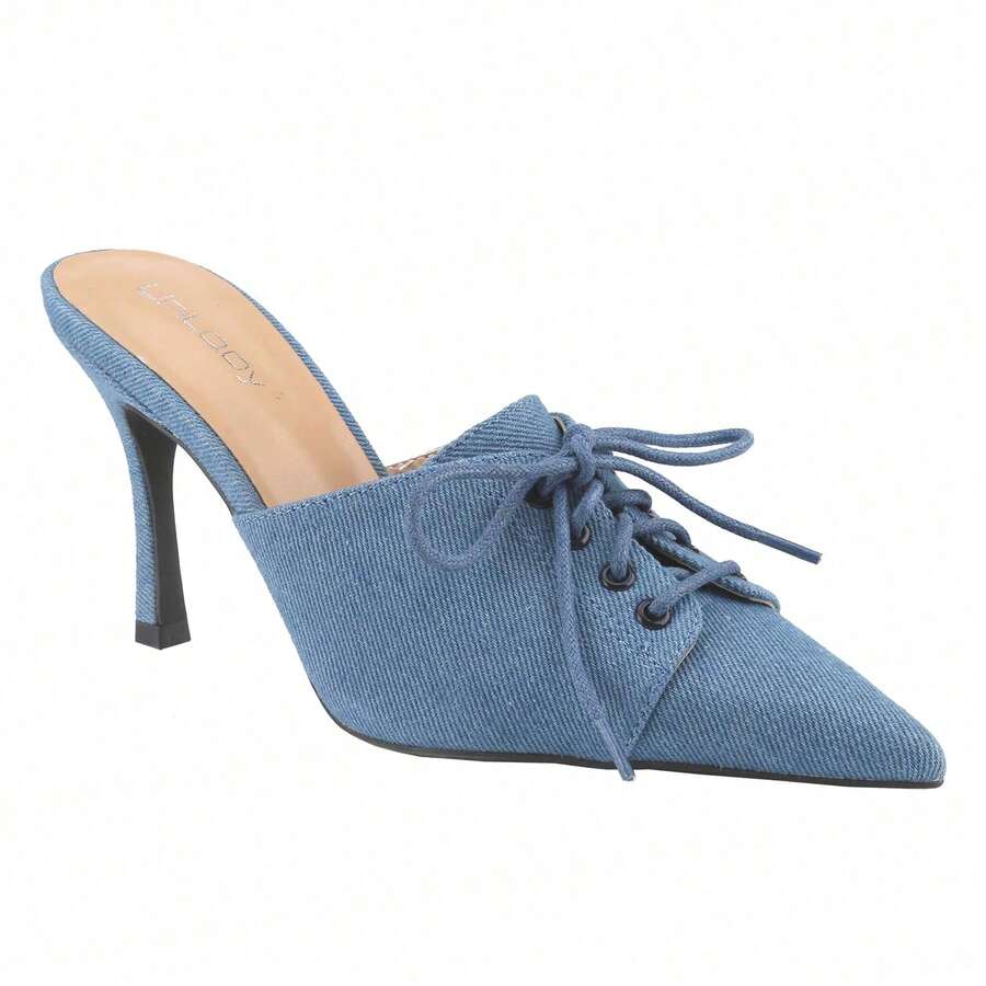 BELOVELY[Order-91 ]Womens Denim Stiletto Heels Sandals Pointed Toe Heeled Mule Pumps - 牛仔布 - 查看 1
