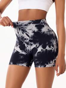 扎染瑜伽短裤，高弹力塑身，提臀，适合健身房和瑜伽馆锻炼