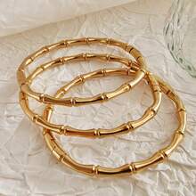 3 Pcs Gold Plated 18K Stainless Steel Bamboo Knot Bangle Bracelet For Women, Suitable For Daily, Party, Event And Gift - Gold - View 13