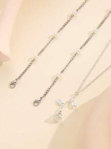 2 piezas Collar colgante con rosa de perla, accesorio de joyería elegante y de moda para mujeres, regalo para el Día de San Valentín, Día de la Madre, adecuado para uso diario, fiestas y festivales