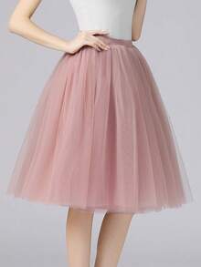 1 Pc Midi Length Tulle Tutu Skirt For Halloween Cosplay Wedding Party Black Dark Green Dusty Rose White Pink Fall Clothes For Women - Multicolor - View 7