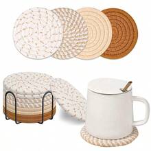 8-Piece Set Absorbent Coasters For Drinks, Minimalist Cotton Woven Coasters Coffee Table Decor Boho Cute Cup Coasters - Multicolor - View 11