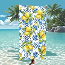 1 pieza Toalla de playa de microfibra ultra suave con estampado de limón - Absorbente, secado rápido, adecuada para nadar, acampar, bañarse y decoración del hogar, esenciales de viaje, accesorios de viaje, artículos esenciales de playa
