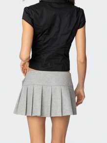 Women Button Down Shirt Casual Solid Color Crop Short Sleeve Tops Blouse
