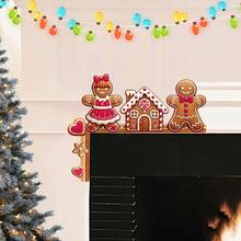 1 件圣诞门角标牌、圣诞冬季姜饼人圣诞帽手杖装饰、木框角落装饰、节日墙壁装饰，适用于室内/室外、客厅、卧室、办公室、圣诞节