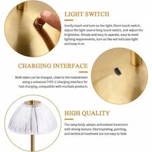 NetHong Cordless Desk Table Lamp USB Rechargeable LED Dimmable Lamp Night Light Room Decor - Gold B - View 7