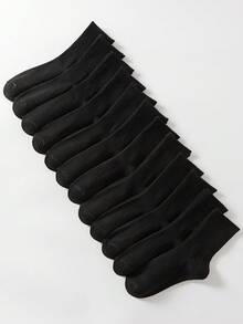 12 Pairs Black Striped Cuff All-Match Simple Versatile Breathable Sweat-Absorbent Odor-Resistant Women Crew Socks - Black - View 3